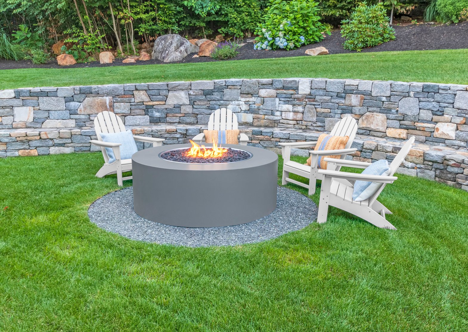 Adirondack chairs around fire pit